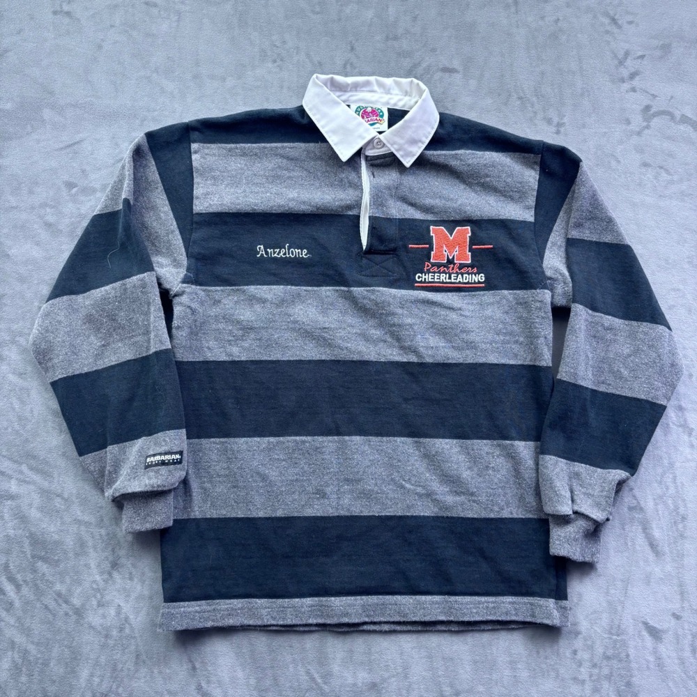 Vtg Barbarian Rugby Wear Panthers Cheerleading Striped Jersey Shirt Mens S Grey